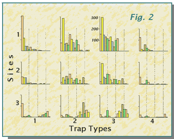 Species in four trap-types at three sites